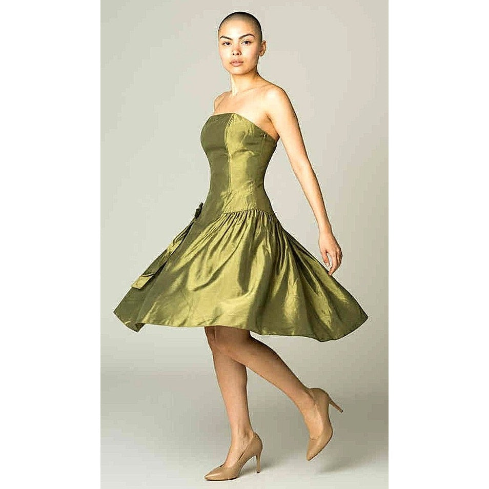 ONLY ONE!!! Vintage Jessica McClintock Green Taffeta Strapless Party Dress Size 8