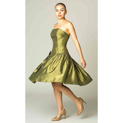 ONLY ONE!!! Vintage Jessica McClintock Green Taffeta Strapless Party Dress Size 8