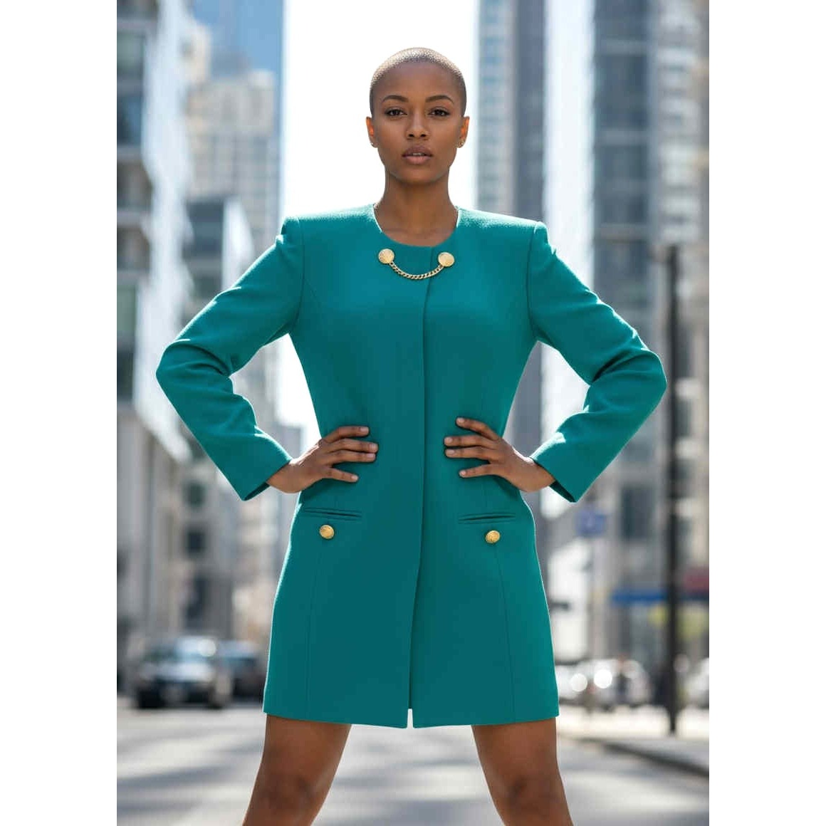 ONLY ONE!!! Vintage 1980s Depeche Mode Teal Sheath Dress ~ Gold Buttons Size 10