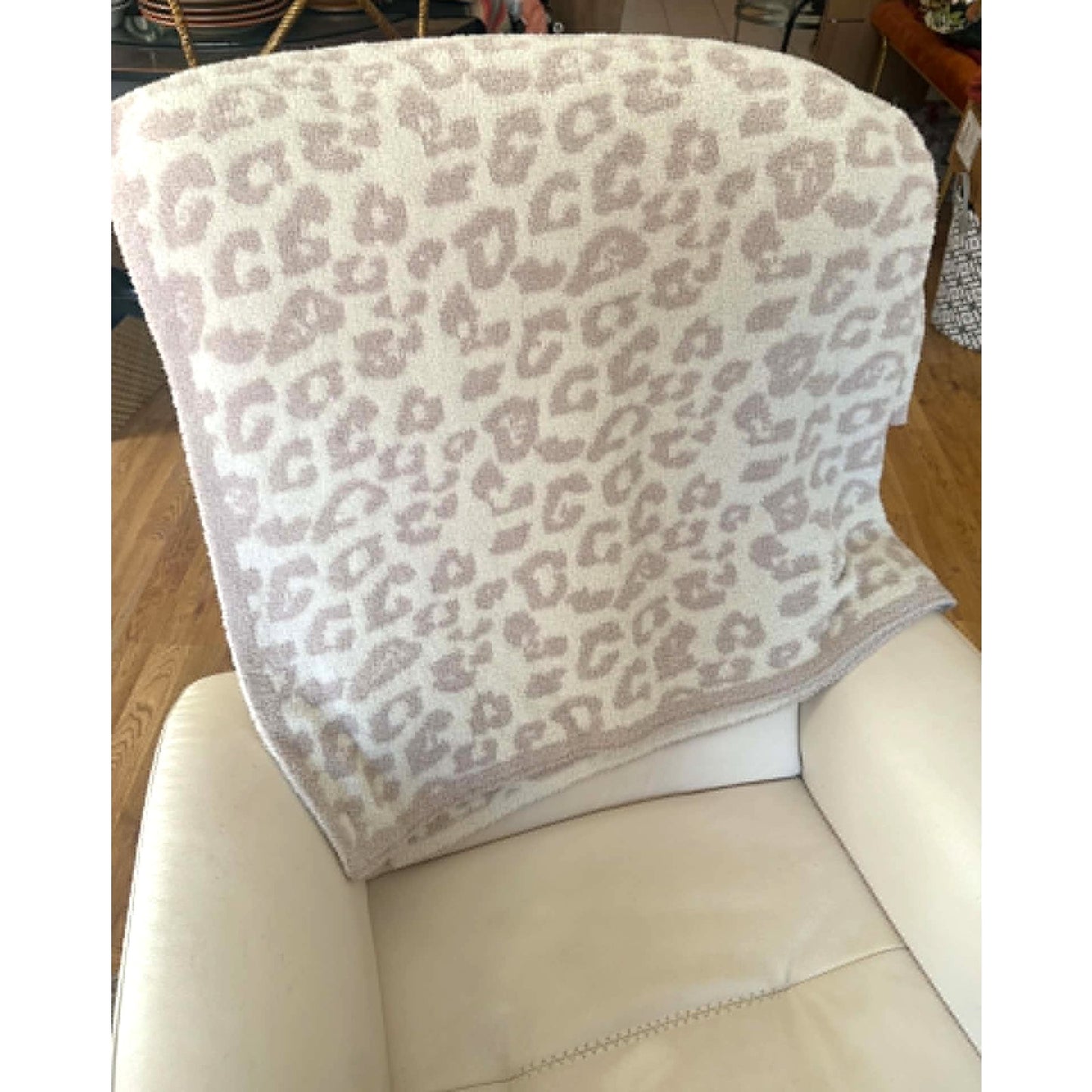 Barefoot Dreams CozyChic Leopard Plush Throw Blanket in Blush Cream