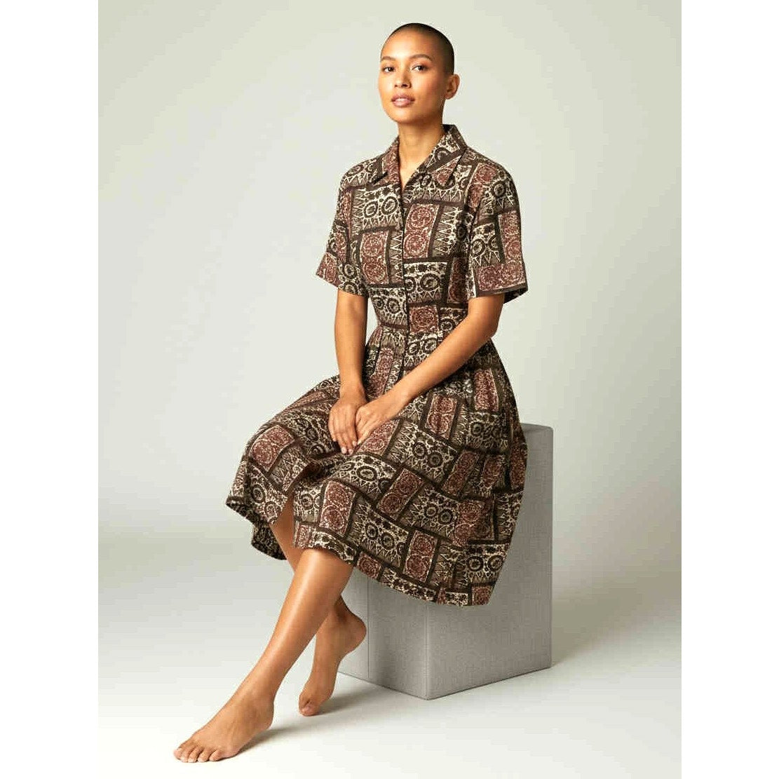 ONLY ONE!!! Vintage Carol Brent 1960s Cotton Tribal Print Day Dress ~ Size S