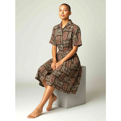 ONLY ONE!!! Vintage Carol Brent 1960s Cotton Tribal Print Day Dress ~ Size S