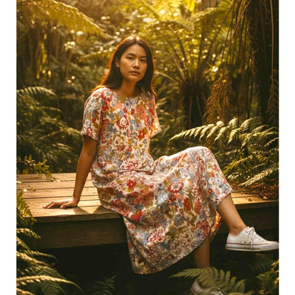 ONLY ONE!!! Vintage 1970s Made in Hawaii 100% Cotton Long Floral Maxi Dress M