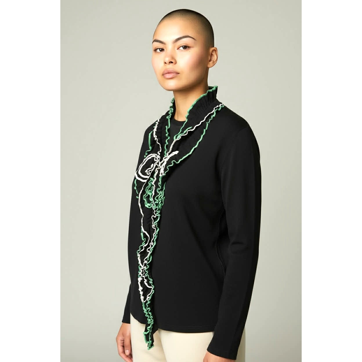 ONLY ONE!!! Ming Wang Black Knit Jacket w/Green White Ribbon Trim ~ Size XL