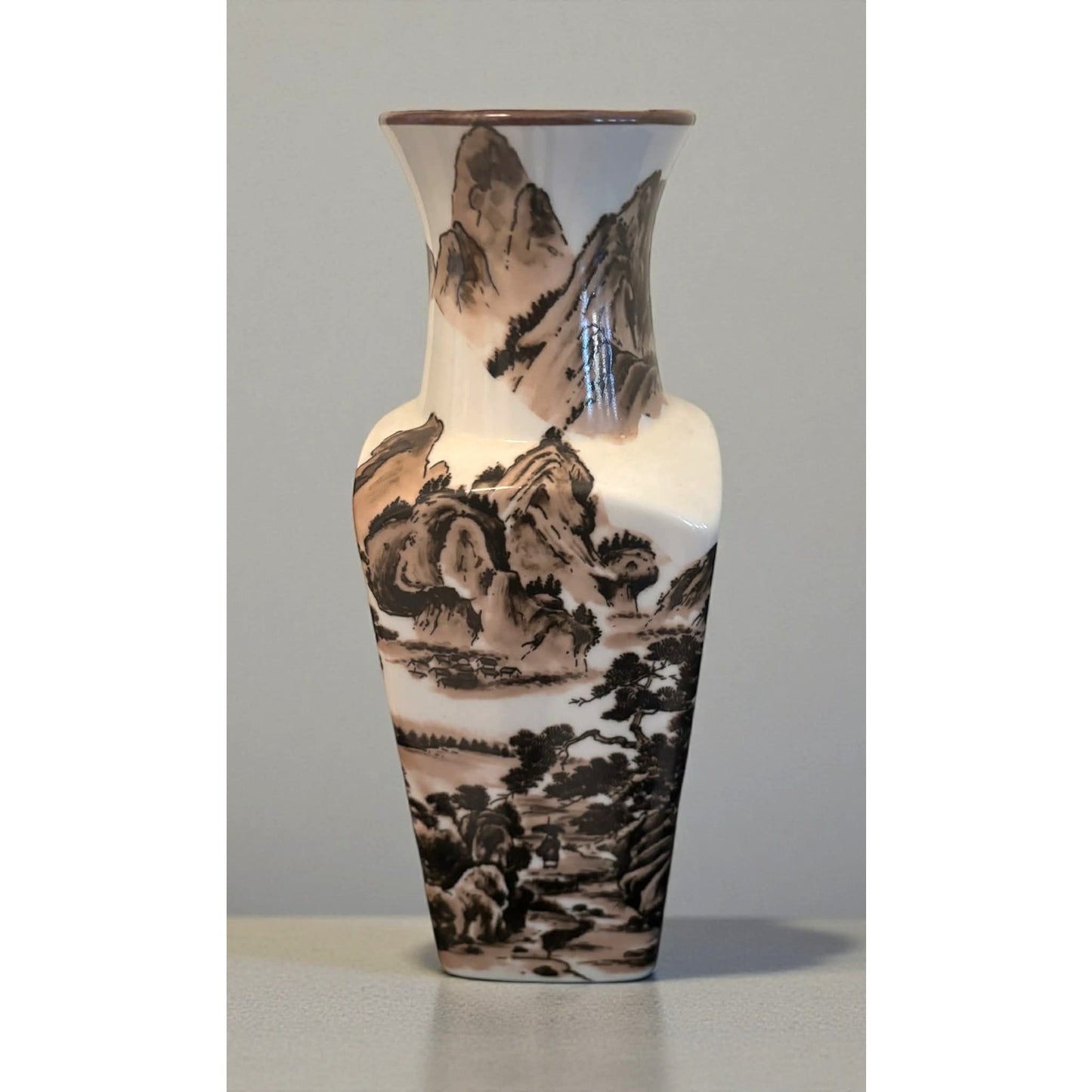 Vintage Japanese Scenic Landscape Ceramic Vase