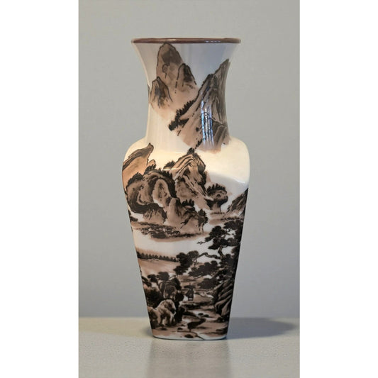Vintage Japanese Scenic Landscape Ceramic Vase