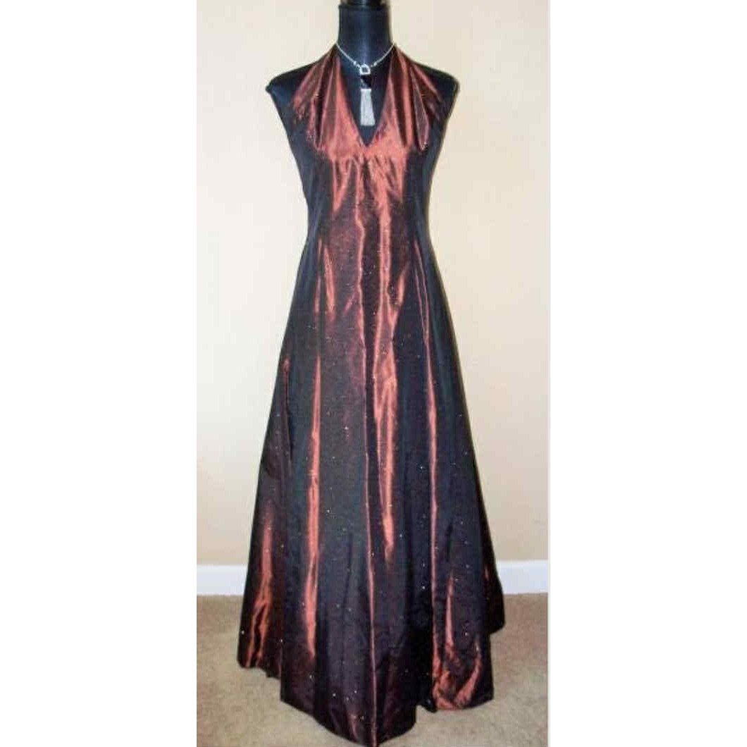 ONLY ONE!!! Vintage Scott McClintock Bronze Satin Halter Evening Gown Maxi Dress Size 10 USA
