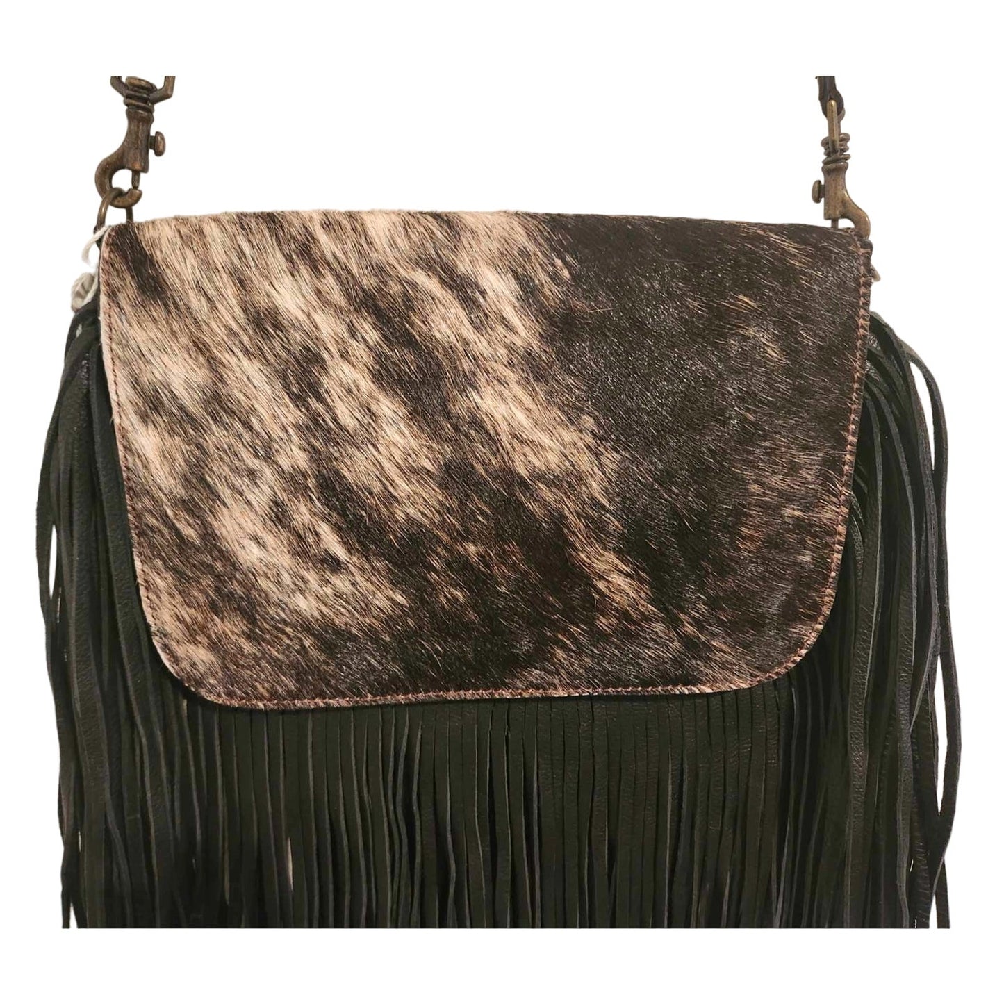 ONLY ONE!!! Origene Designer $495 Leather Fringe Crossbody Black/Cream Luxury Handbag