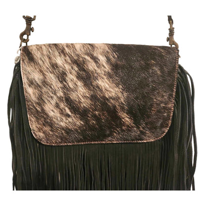 ONLY ONE!!! Origene Designer $495 Leather Fringe Crossbody Black/Cream Luxury Handbag