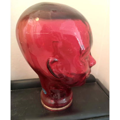 Vintage Cranberry Red Pink Glass Mannequin Head
