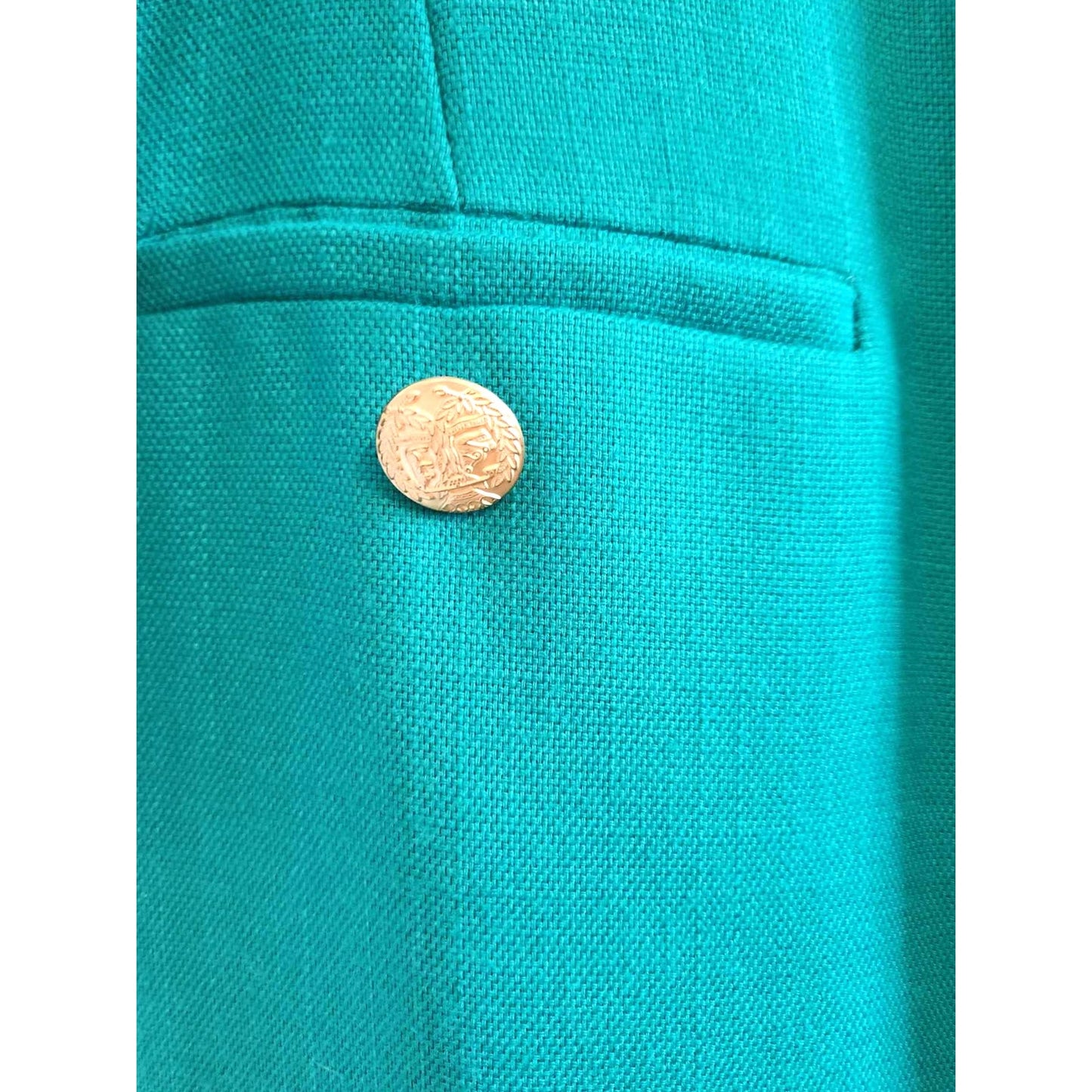 ONLY ONE!!! Vintage 1980s Depeche Mode Teal Sheath Dress ~ Gold Buttons Size 10