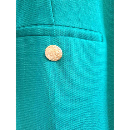 ONLY ONE!!! Vintage 1980s Depeche Mode Teal Sheath Dress ~ Gold Buttons Size 10
