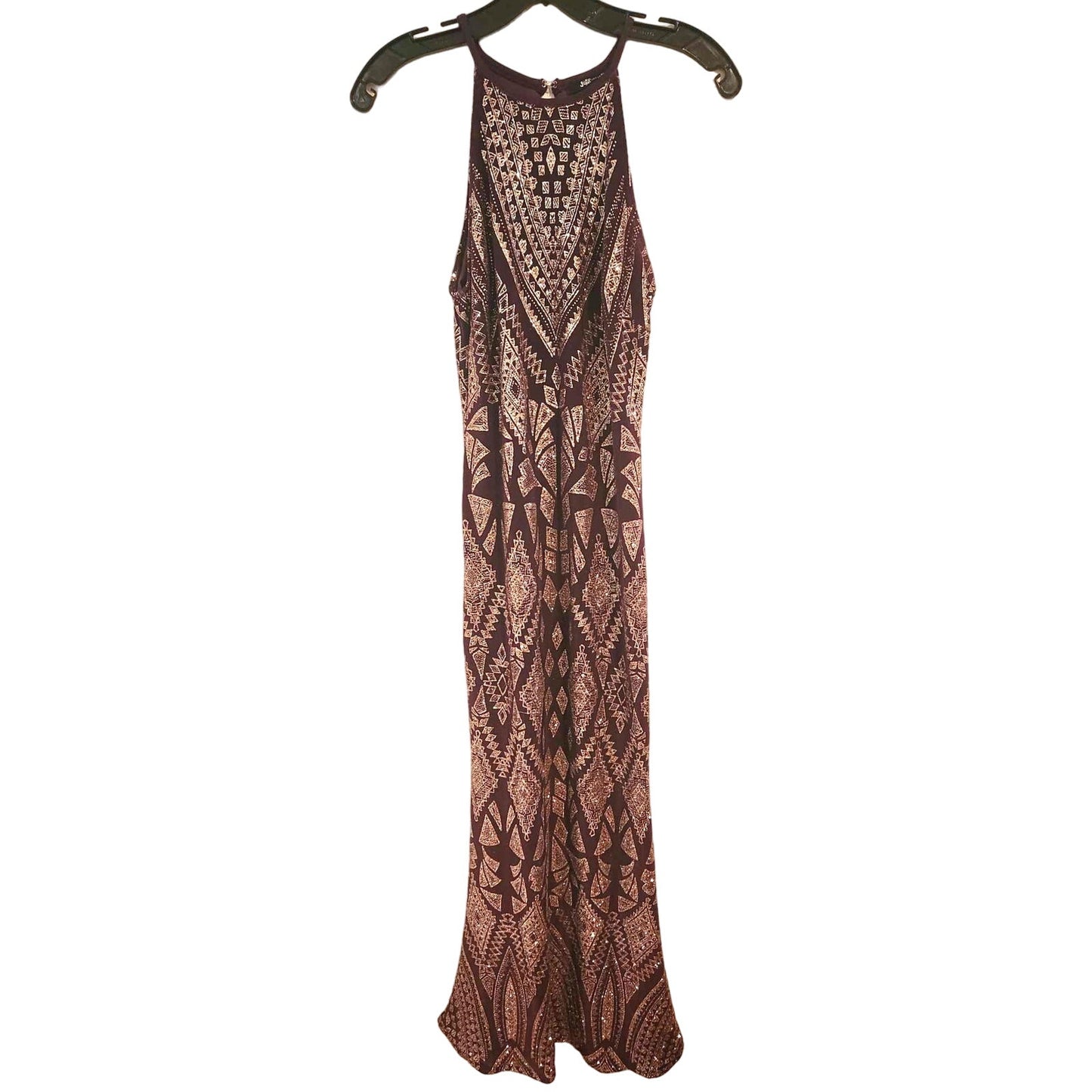 ONLY ONE!!! Vintage 90s Metallic Plum & Gold Halter Evening Gown by JUMP (Size 3/4)