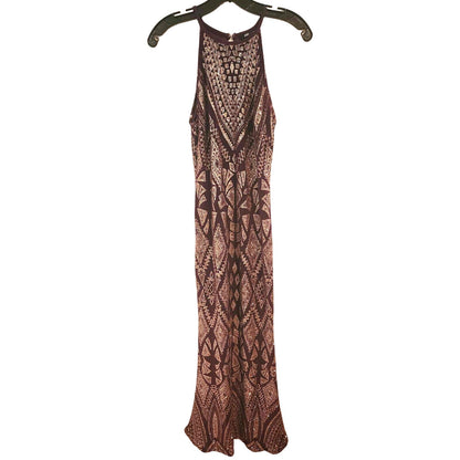 ONLY ONE!!! Vintage 90s Metallic Plum & Gold Halter Evening Gown by JUMP (Size 3/4)