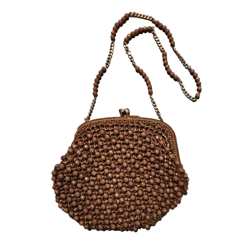 ONLY ONE!!! Vintage 1950s BROADWAY Brown Straw Beaded Handbag Made Japan