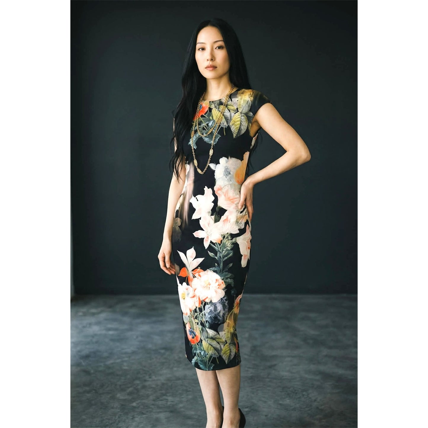 Ted Baker London Black Candiss Opulent Bloom Print Midi Dress Size 0