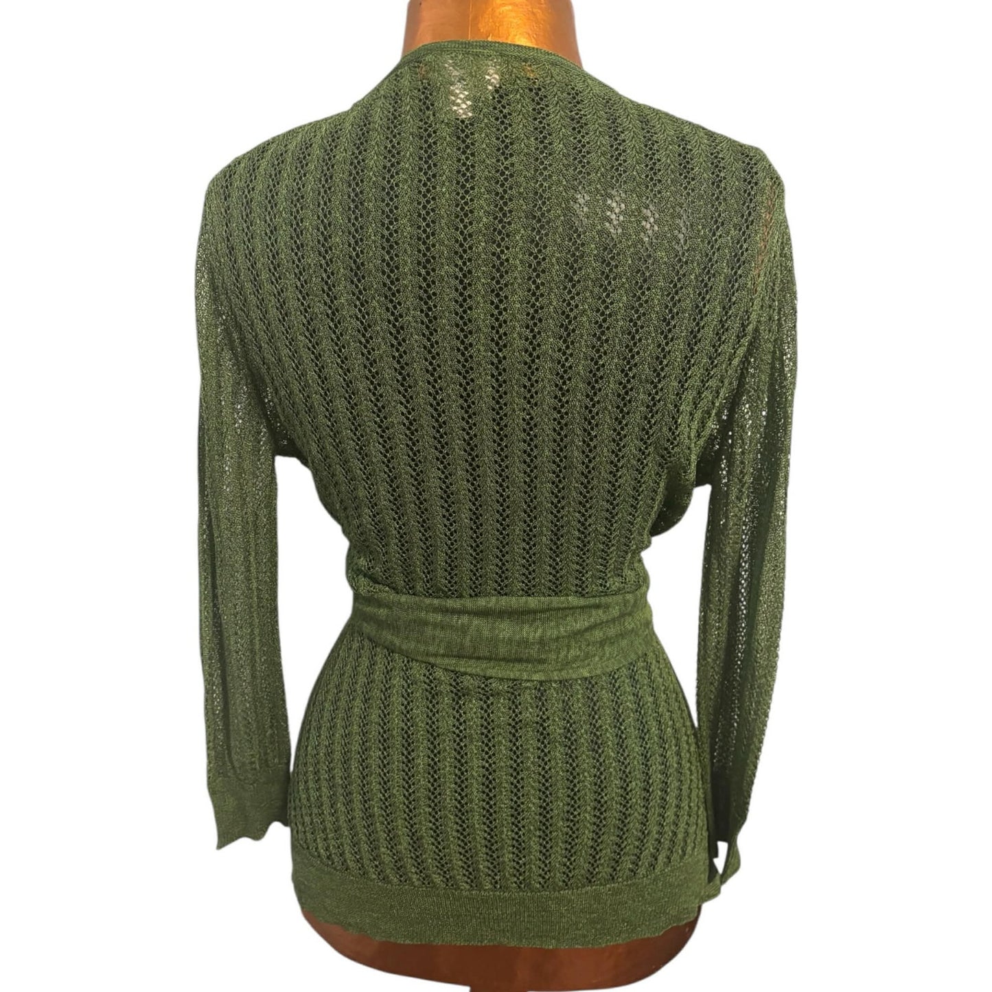 ONLY ONE!!! Tracy Reese New York Green Open Knit Tie Belt Cardigan Sweater ~ Size L