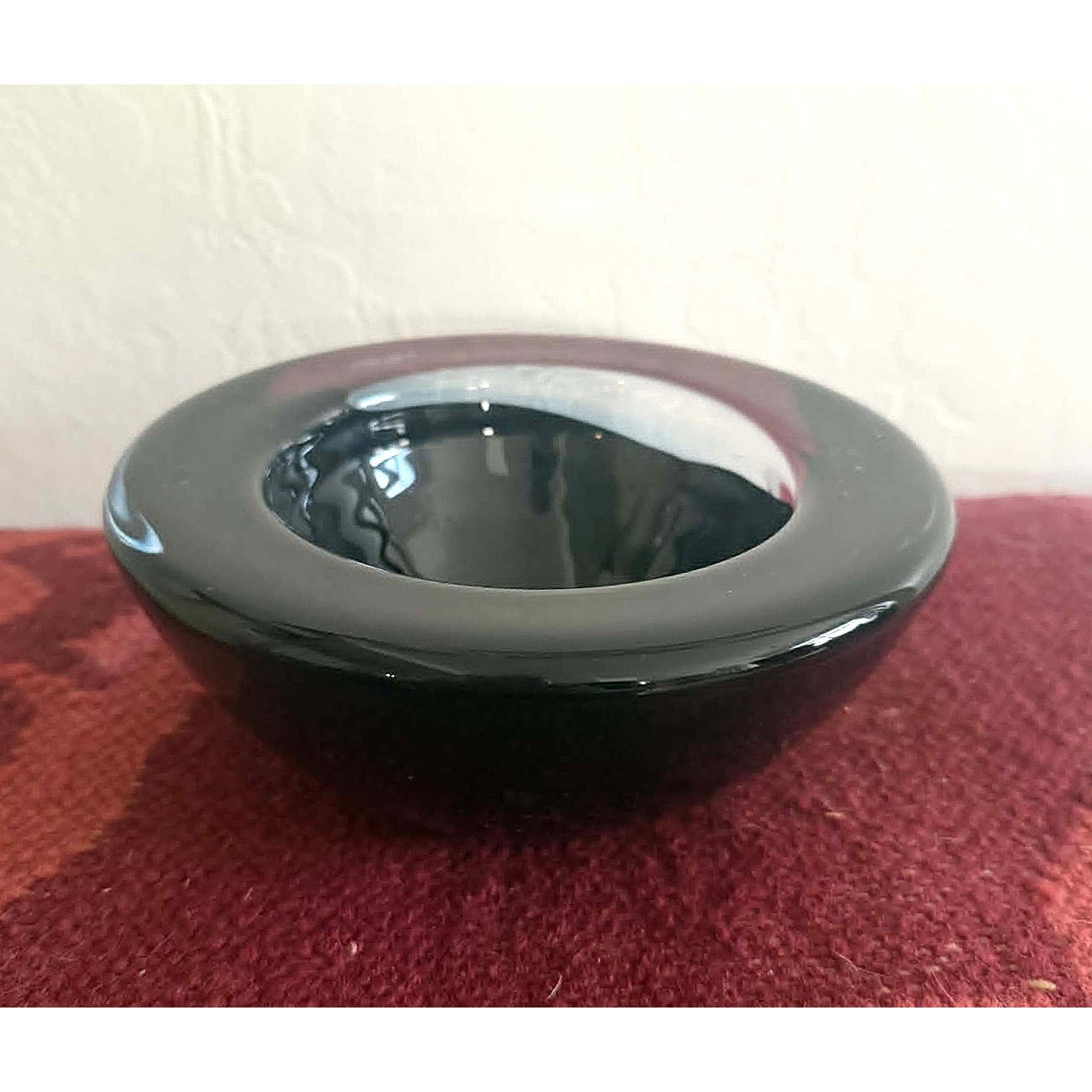 Vintage Kosta Boda Atoll Black Clear Swirl Art Glass Bowl