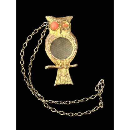 ONLY ONE!!! Vintage Gold Owl Magnifier Necklace | 1960s Statement Pendant