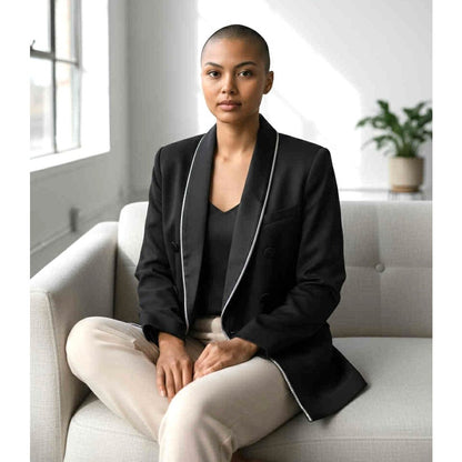 ONLY ONE!!! NWT $400 Jason Wu Satin Blazer Jacket Black Double Breasted Bling Trim ~ Size S