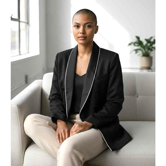 ONLY ONE!!! NWT $400 Jason Wu Satin Blazer Jacket Black Double Breasted Bling Trim ~ Size S