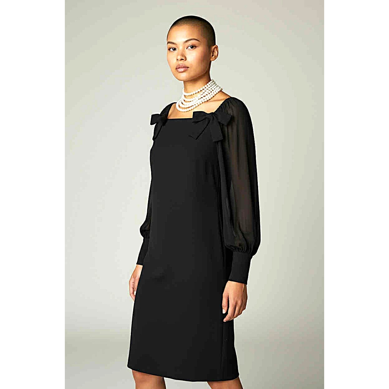 ONLY ONE!!! Vintage 1980s Capriccio Black Cocktail Dress with Sheer Sleeves ~ Size 10