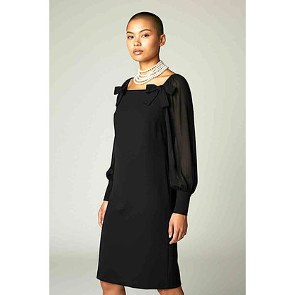 ONLY ONE!!! Vintage 1980s Capriccio Black Cocktail Dress with Sheer Sleeves ~ Size 10