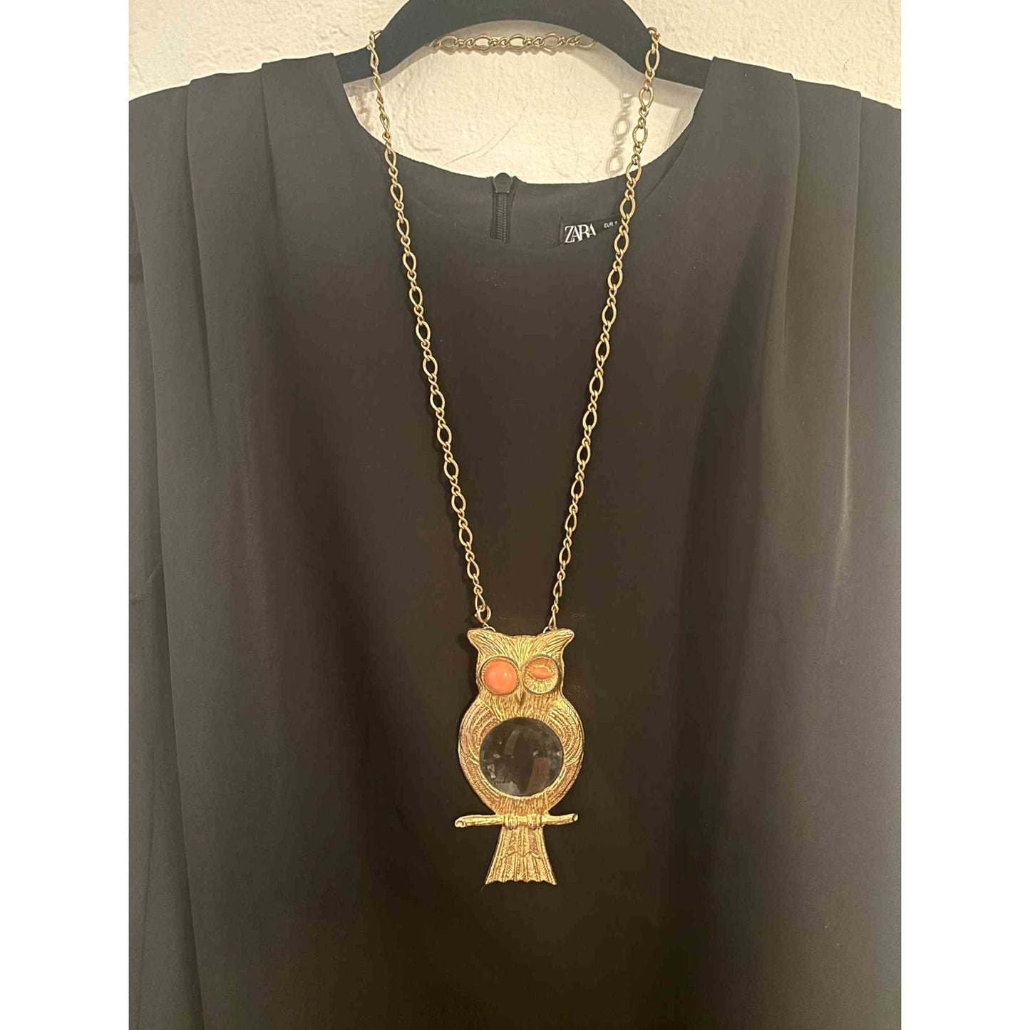 ONLY ONE!!! Vintage Gold Owl Magnifier Necklace | 1960s Statement Pendant
