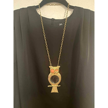 ONLY ONE!!! Vintage Gold Owl Magnifier Necklace | 1960s Statement Pendant