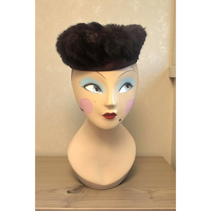 ONLY ONE!!! Vintage 1950s Evelyn Varon Exclusive Brown Mink Fur  Pillbox Hat
