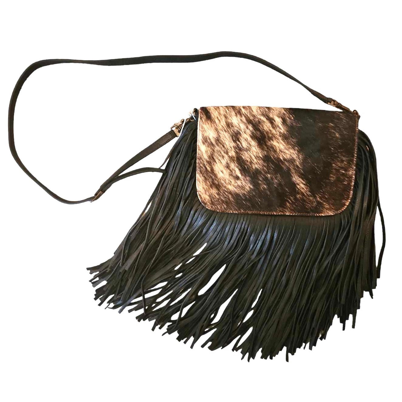 ONLY ONE!!! Origene Designer $495 Leather Fringe Crossbody Black/Cream Luxury Handbag