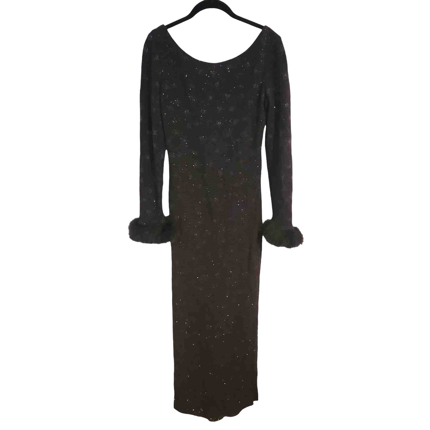 ONLY ONE!!! Vintage Evenings By Allen B Long Black Stretch Sparkle Gown ~ Feather Sleeve Cuffs 4