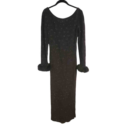 ONLY ONE!!! Vintage Evenings By Allen B Long Black Stretch Sparkle Gown ~ Feather Sleeve Cuffs 4