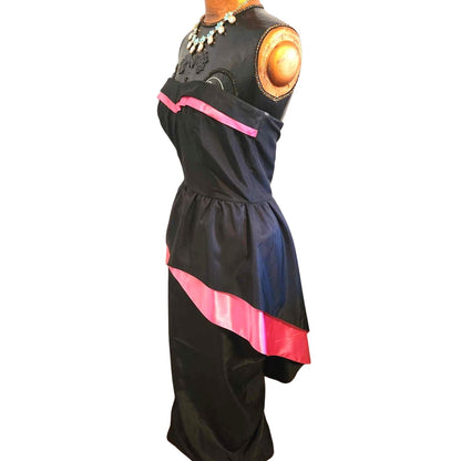 ONLY ONE!!! Vintage Karin Hamlen 1950s Strapless Black & Fuchsia Satin Peplum Cocktail Dress