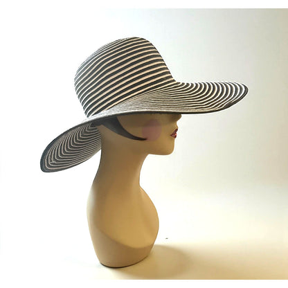 ONLY ONE!!! The Hats Company Filippo Catarzi Italy Black White Stripe Wide Brim Sun Hat EUC!