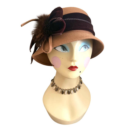 Vintage Galliano Sorbatti Italian Wool Cloche Hat Velvet Fur Italy