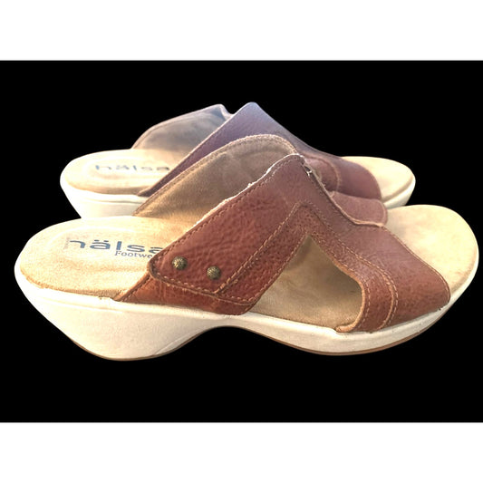 Hälsa Footwear “Cassandra” Leather Comfort Wedge Sandals – Size 8.5M