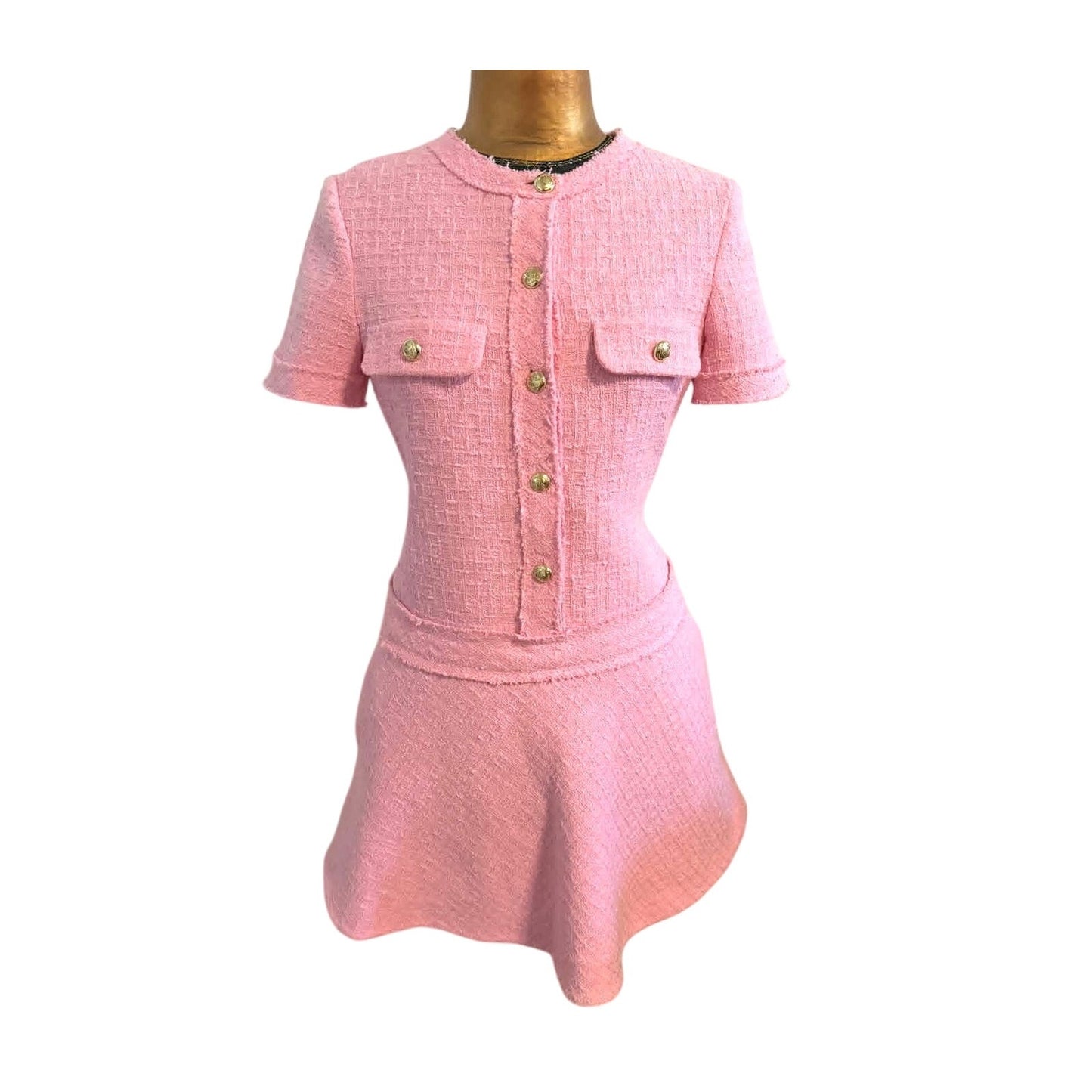 Zara Pink Tweed Drop Waist Mini Dress M