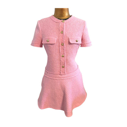 Zara Pink Tweed Drop Waist Mini Dress M