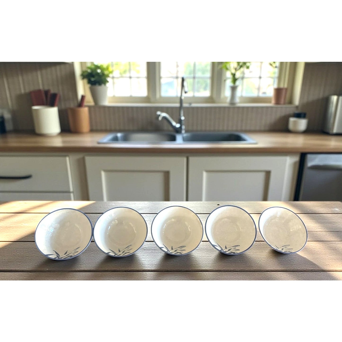 Vintage Japanese Stoneware Bowls Set of 5