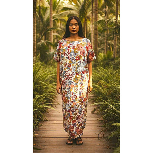 ONLY ONE!!! Vintage 1970s Made in Hawaii 100% Cotton Long Floral Maxi Dress M