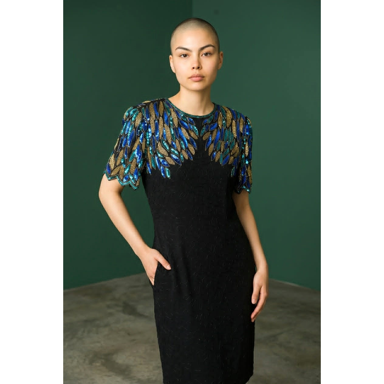 Vintage Laurence Kazar Silk Beaded Dress Size M