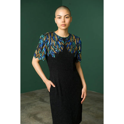 Vintage Laurence Kazar Silk Beaded Dress Size M