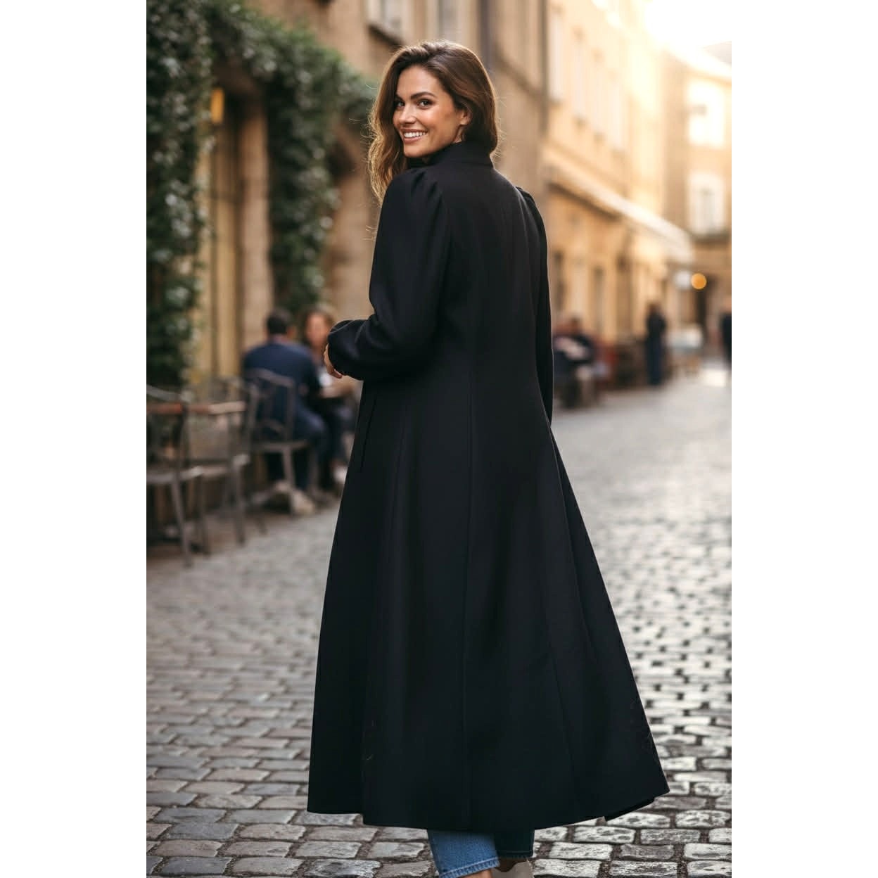 Vintage Laura Ashley Black Wool Velvet Trim Dress / Duster | UK Made