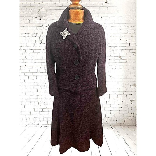 Vintage 1950s Christian Dior New York Mohair Plum Skirt Suit
