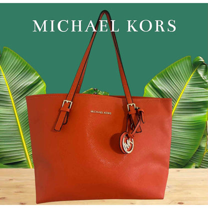 ONLY ONE!!! New Michael Kors Persimmon Orange Jet Set Travel Saffiano Leather Top Zip Tote