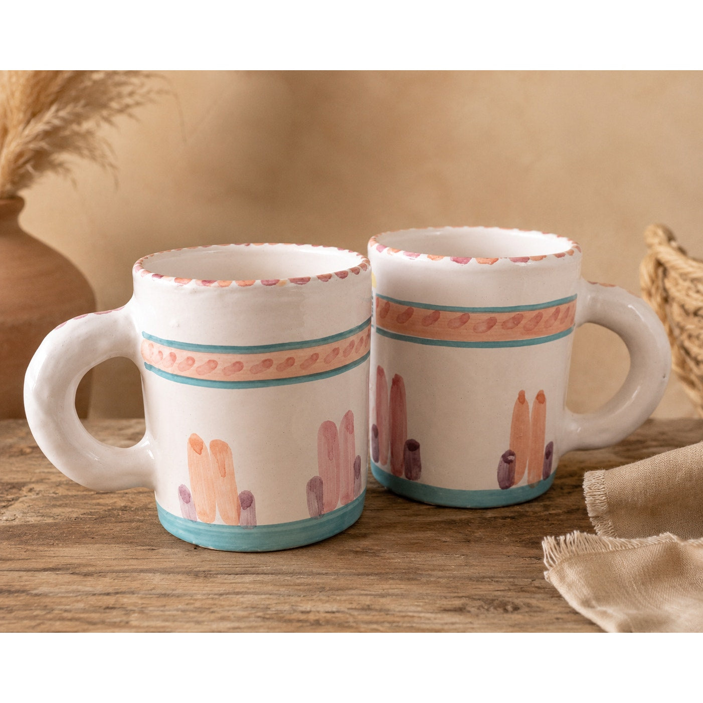 Southwest Handmade Pottery Coffee Mug Set – Signed Artisan Ceramic Cups Pair