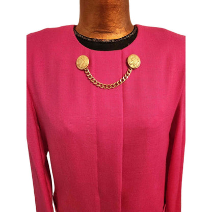 ONLY ONE!!! Vintage Depeche Hot Pink Wool Crepe Dress Coat with Gold Buttons ~ Size 10