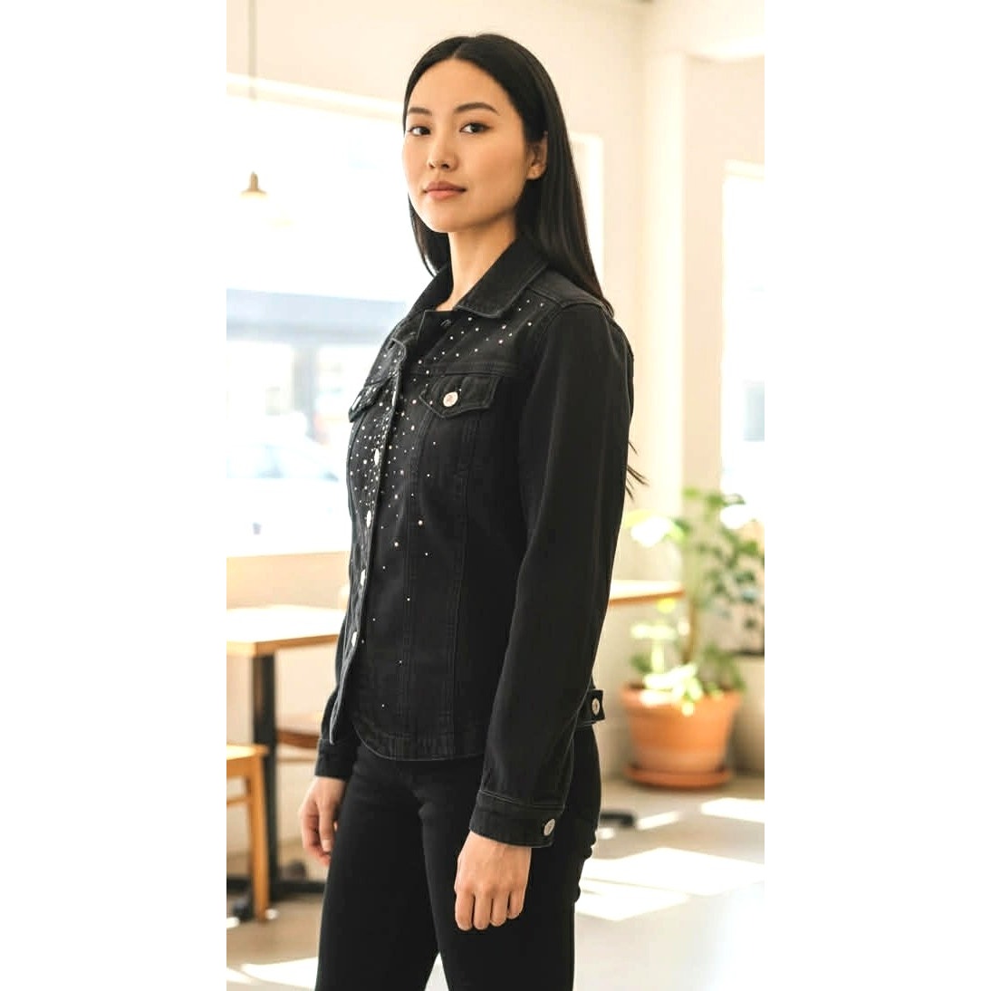 Christine Alexander Black Denim Jacket w/Bling M