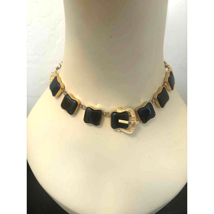 Vintage 1980s Black & Gold Statement Necklace & Earring Set